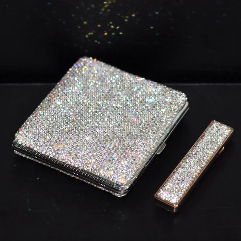 Bling Rhinestone Cigarette Case Shiny Portable Tin Slim Organizer Storage Box Luxury Cigarette Accessories10-20 Capacity