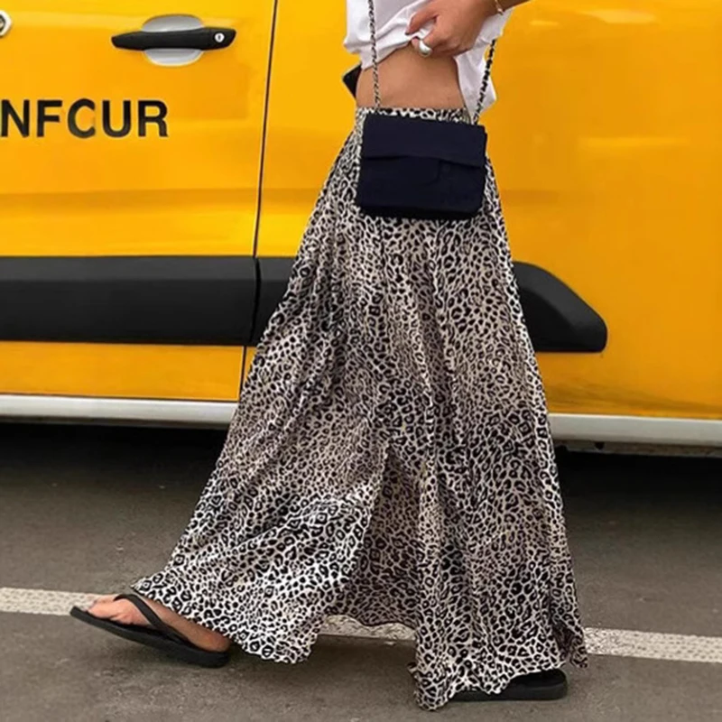 Tornova rétro imprimé léopard jupe longue pour les femmes taille haute a-ligne longueur au sol jupe Streetwear été chaud Ins Club jupe de fête