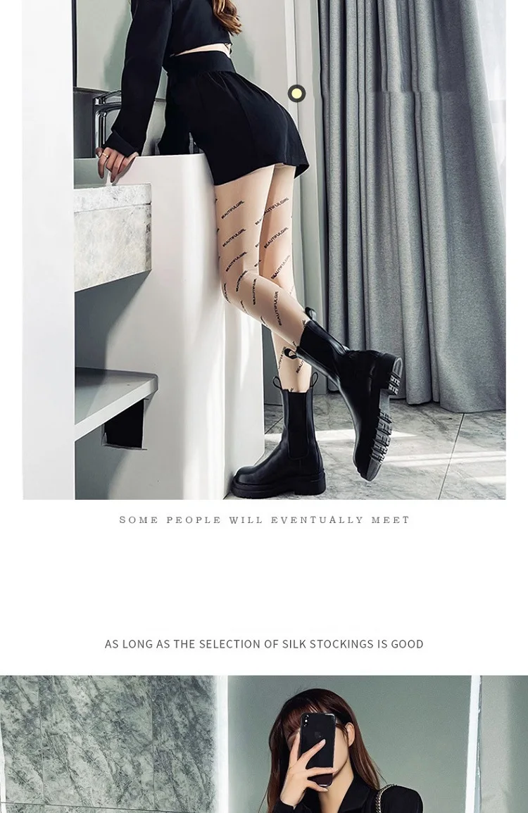 Sexy Damen-Strumpfhose Transparente Strümpfe mit Buchstabendruck Modische Damenstrümpfe mit Aufdruck CTW032 – Detail 11