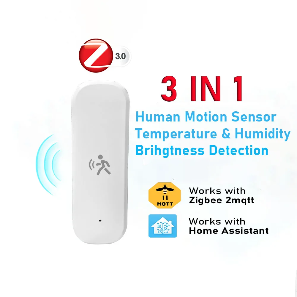 ZigBee Smart Pir Human Motion Sensor Detector With Temperature and Humidity Sensor Security Burglar Works With Home Assistant