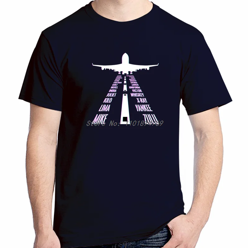 Phonetic Alphabet Airplane Runway Fashion Graphic T Shirts Summer Tees Tops Cotton Short Sleeve T-Shirts Unisex Print T Shirt