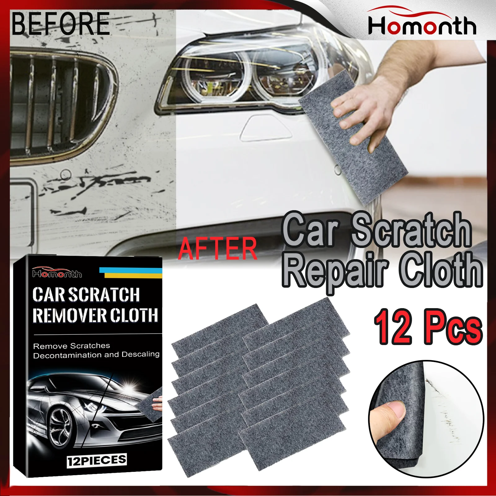 Car Scratch Repair Cloth 12pcs Auto Paint Scratch Remover Magic Eraser Buffing Pad Car Detailing Supplies Instant Removal