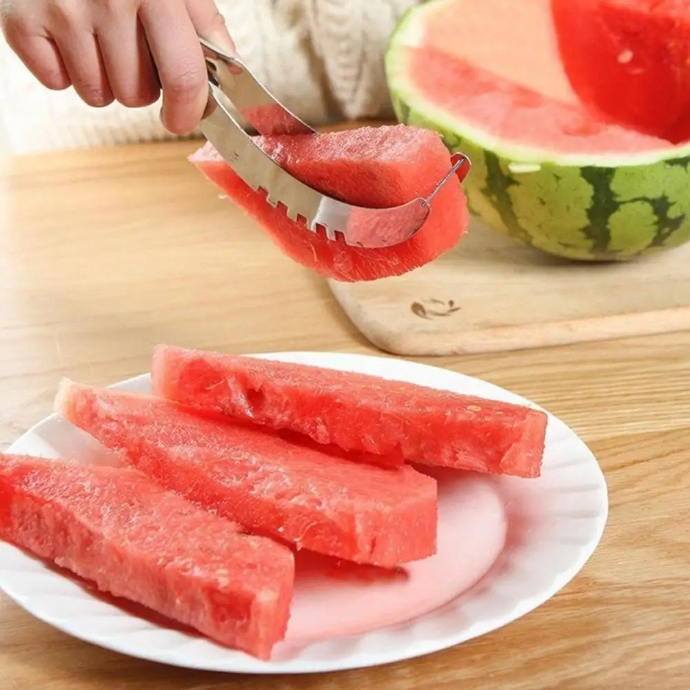 Stainless Steel Watermelon Slicer Melon Cube Cutter Fruit Knives Salad Safe Knife Tool Melon-Baller For Home Kitchen Gadget