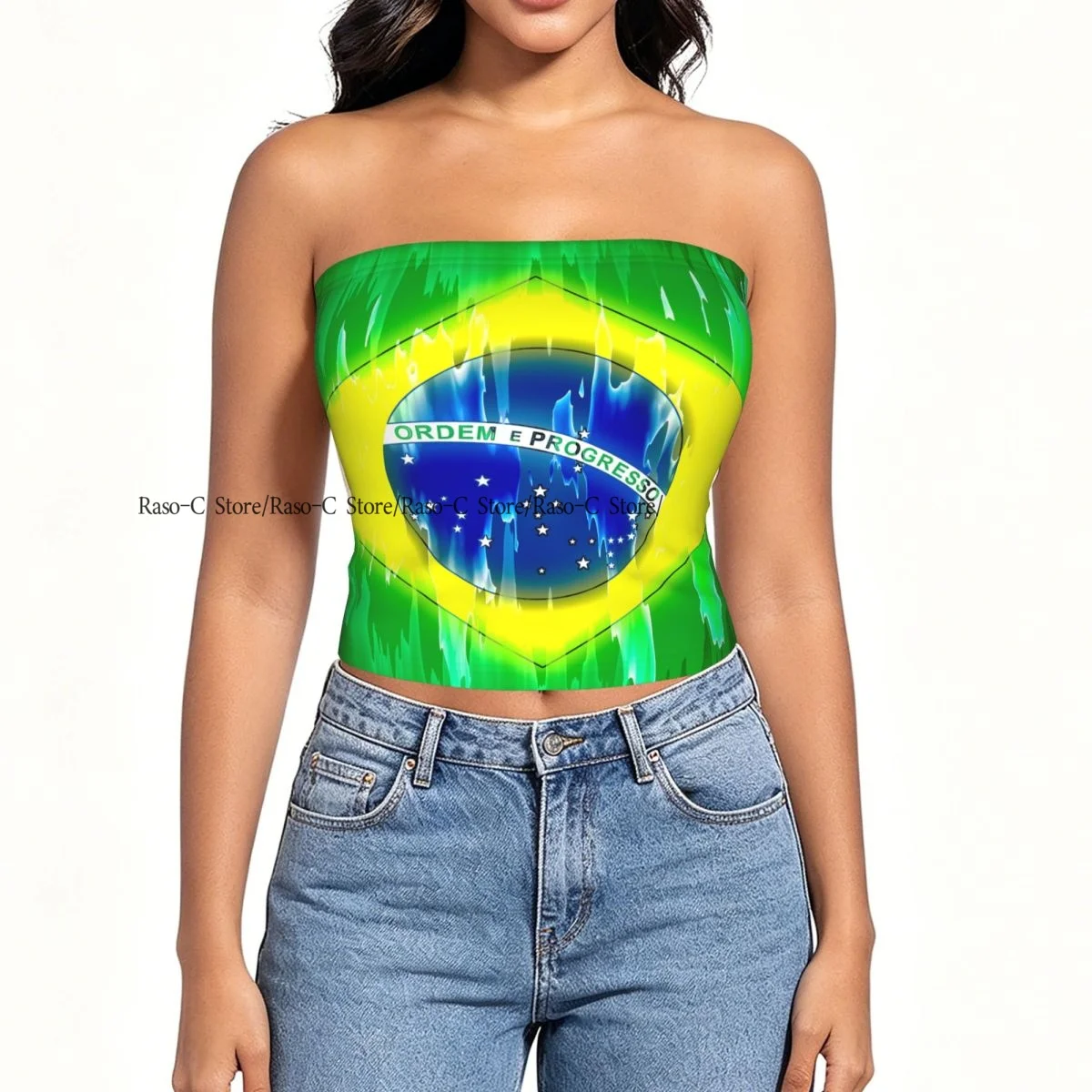 Women Shirt Summer Strapless Backless Tops Abstract Brazil Flag Sleeveless Vest