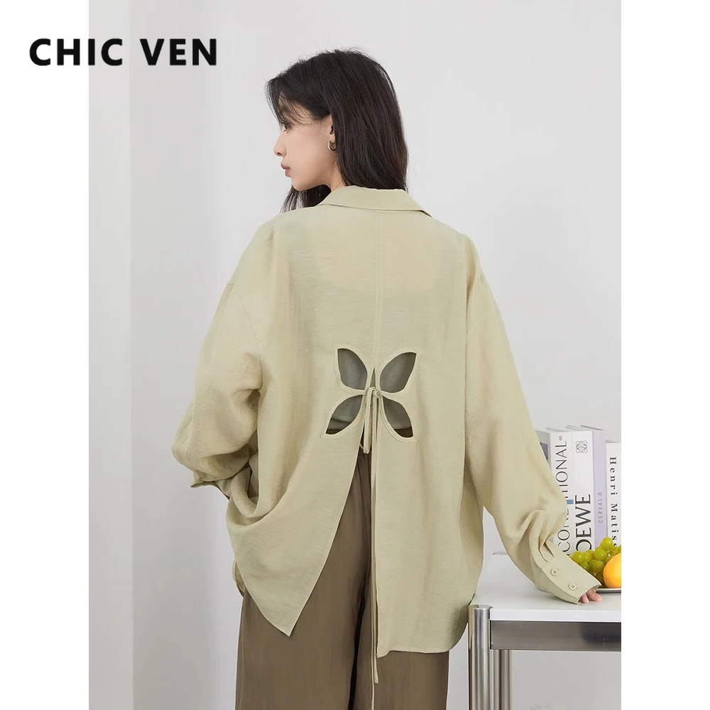 CHIC VEN Women Long Sleeve Shirts Solid Loose Casual New Style Design Back Hollow Out Shirt Female Blouse Spring Summer 2026