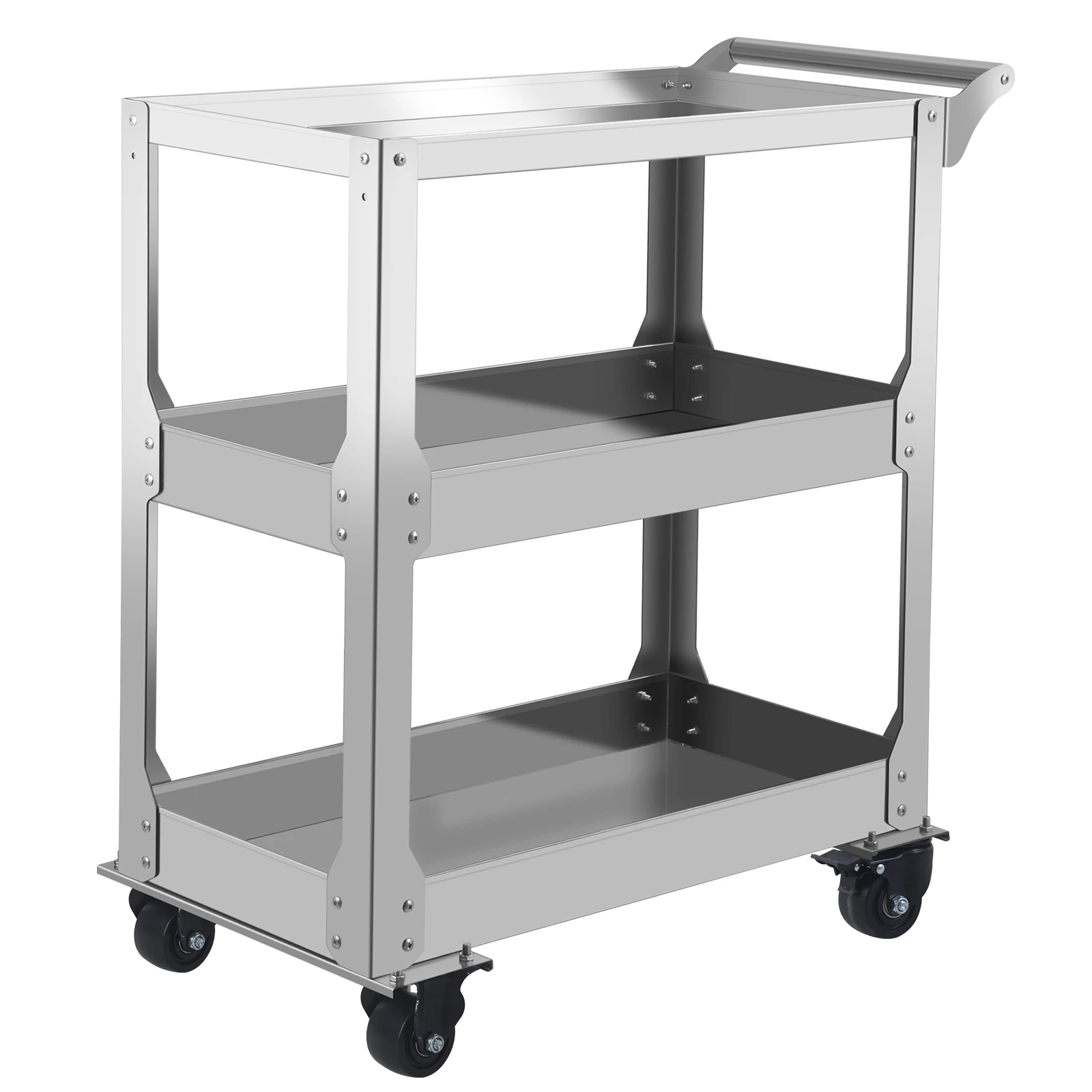 3-Tier Stainless Steel Utility Cart, 1000lbs with 360° Locking Casters, Heavy-Duty Rolling Cart for Garage, Workshop, Warehouse