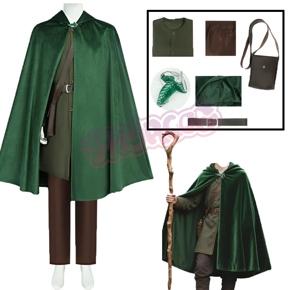 

Аниме BBilbo BBaggins Средневековый плащ Ренессанс Плащ Косплей Костюм Лорд Хэллоуин Накидка Наряд с брошью Женщины Мужчины