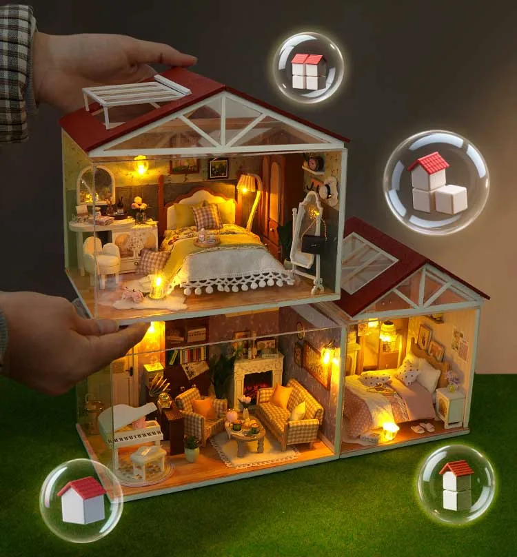 Hölzernes Miniatur-Puppenhaus DIY-Set, Möbelset Handgefertigtes Modellbau-Spielzeug für Kinder Mädchen Geburtstagsgeschenk – Detail 19