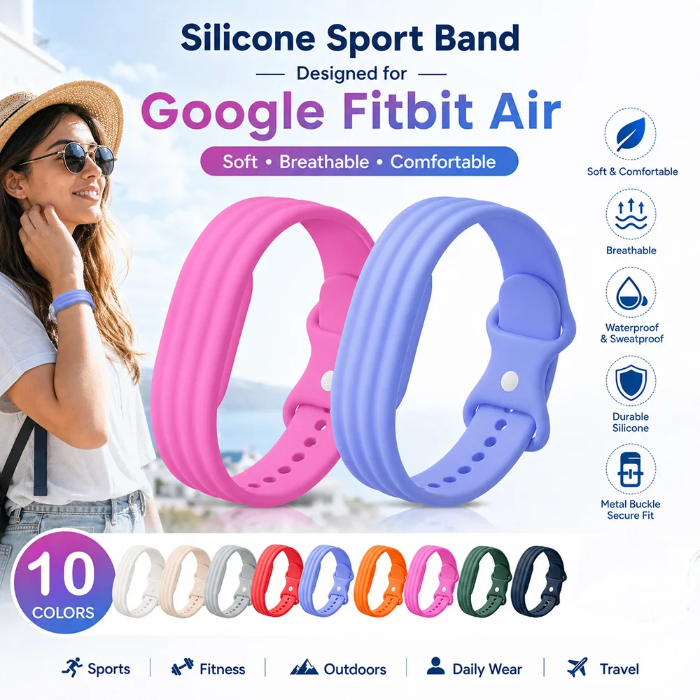Silicone Sports Watch Band for Google Fitbit Air Lightweight Sweat‑Resistant Comfort Replacement Wristband for Google Fitbit Air