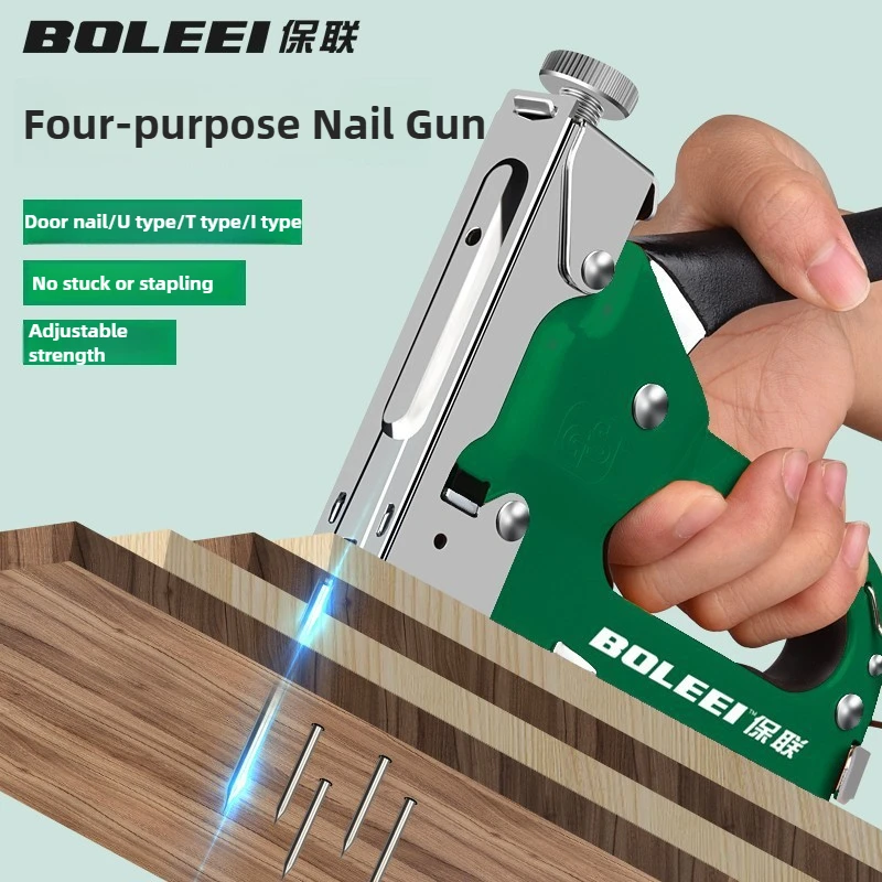 BaoLian 4 In 1 Manual Nailing Gun Construction Stapler Heavy Duty Air Nail Woodworking Special Staple Book Household DIY