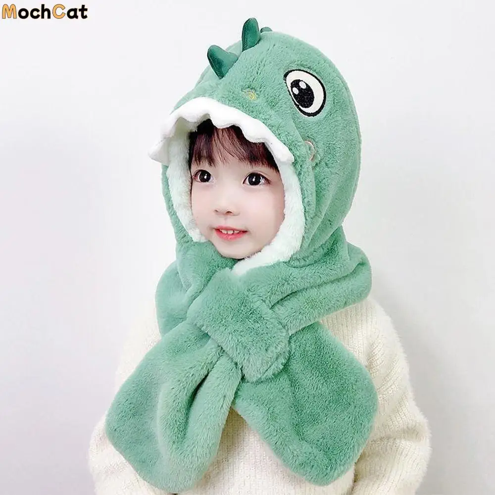 

Cartoon Dinosaur Children Winter Hats Scarf Set Beanies Kids Plush Warm Hat Scarf Set Boys Girls Soft Ear-flap Cap