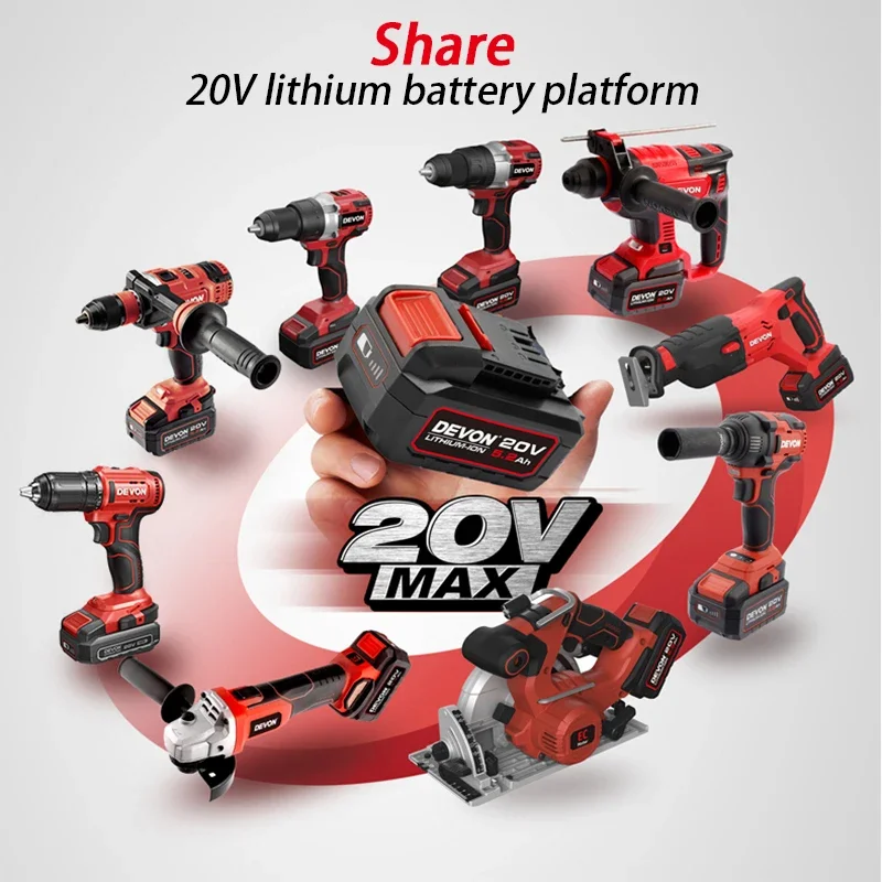 DEVON Cordless Electric Drill Heavy Duty 5283 20v Max120Nm 2300rpm Imapct 32000ipm 2 Speed Adjustable Universal Flex Battery