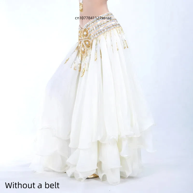 Трехслойная шифоновая юбка с закрученными краями для танца живота, высококачественная 12-метровая большая распашная юбка, женский групповой танцевальный костюм