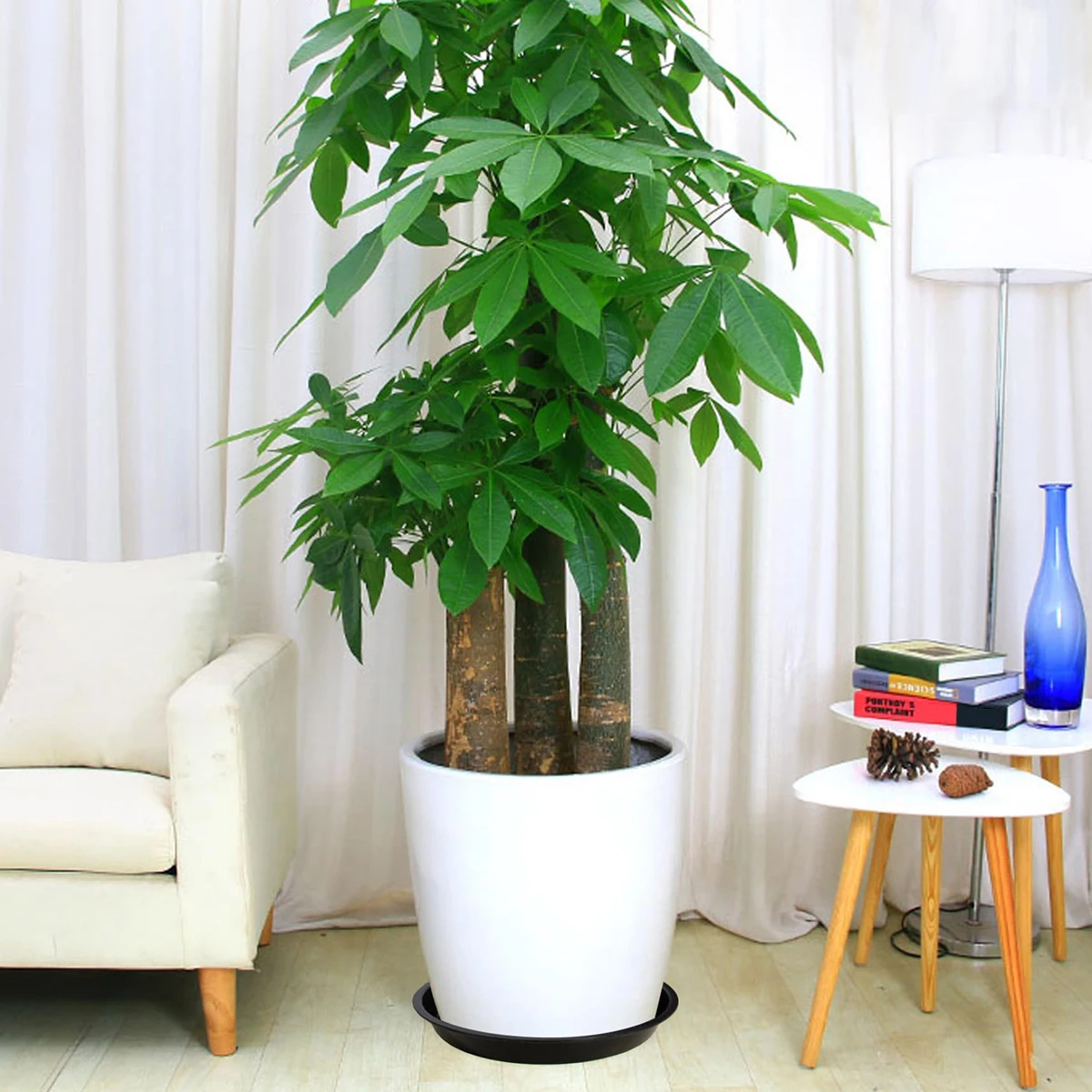 4 قطع من صحن النباتات مقاس 16 بوصة، صينية بلاستيكية سوداء مستديرة، وعاء داخلي وخارجي للحماية من التنقيط في البستنة