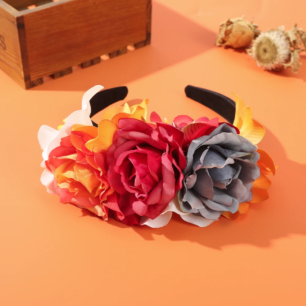 Halloween Festival Flower Crown Headband Biomimetic Rose Flower Hair Hoop Dress Up Hair Band Hair Hoops Hair Accessories