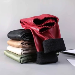 Faux Leather Thicked Warm Children's Pants Candy Color Slim Kids  Ｇirls Leggings for Autumn Winter