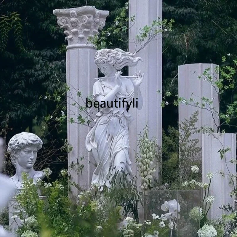 

x11Music Lady Sculpture Large Angel Floor Figure Ornament European Garden Landscape Decoration Lobby Art