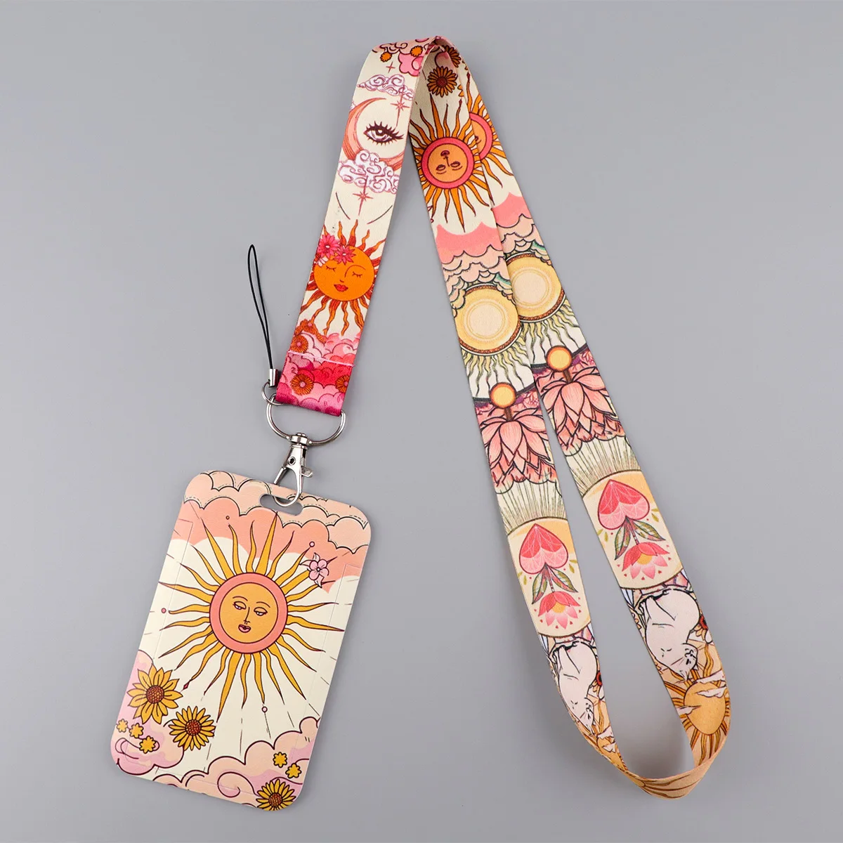 Sun Moon Face Lanyard Neck Strap Keychain Cartoon ID Card Cover Badge Holder Mobile Phone Hang Rope Keyring Accessories Gifts