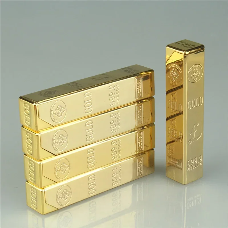 Luxury Metal Gold Bar Lighter Torch Free Fire Butane Gas Smoke Lighter Inflated Cigarette Cigar Oil Lighter Gadget For Man