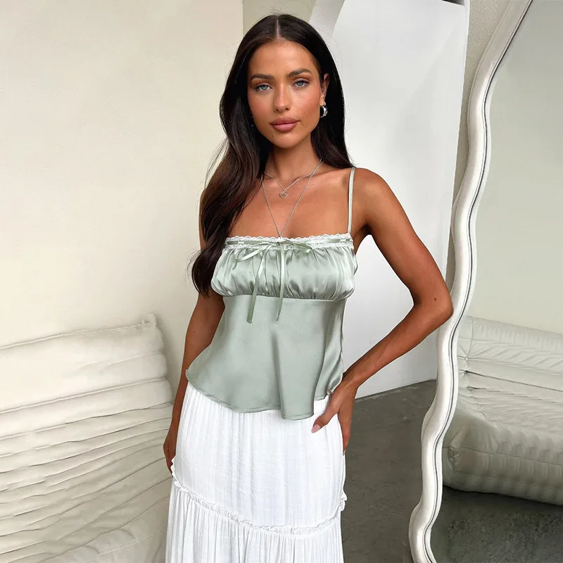 Sexy Strap Satin Top Pleated Casual Summer New Arrival YJ24667PFO Women's Tube Top Thin Woven Fabric Spring 2025