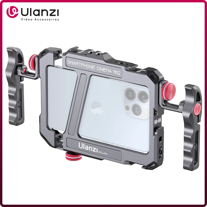 Ulanzi Lino Smartphone Rig Telefono Video Vlog Cage con Maniglia Regolabile per iPhone 16 15 14 13 12 Pro Max per Microfono Luce Video