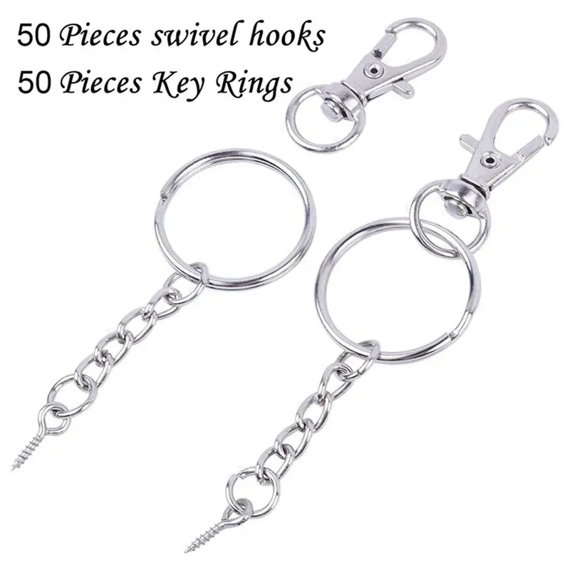 ABWZ-150 Pieces Metal Swivel Clasps Lanyard Snap Hook Lobster Claw Clasp And Key Rings Keychain With 11Mm Screw Eye Pins