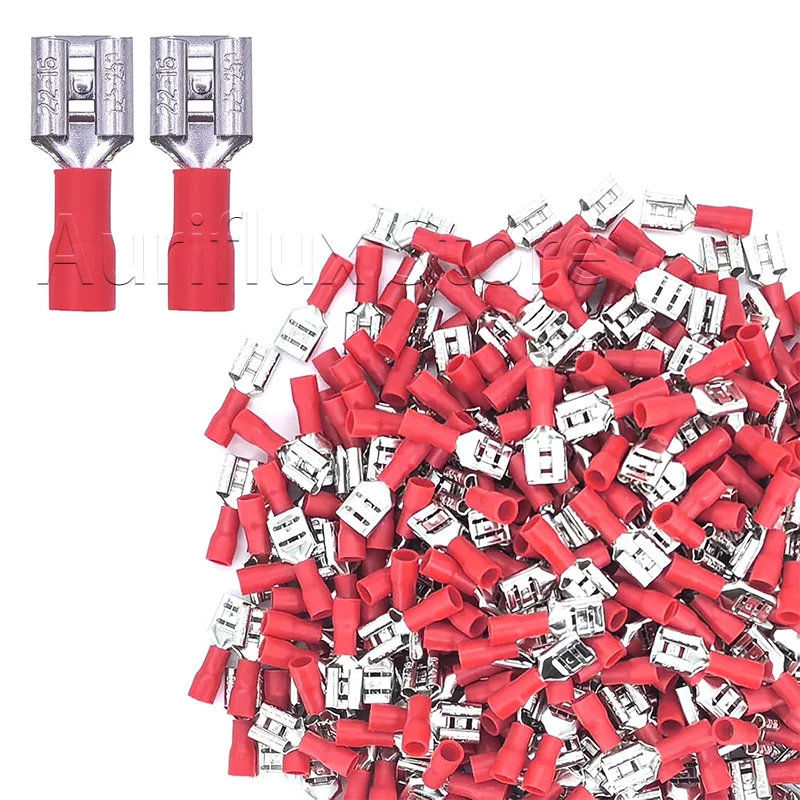 

100PCS Quick disconnects Vinyl Insulated Spade Wire Connector Electrical Crimp Terminal Female 22-16 AWG 6.3mm FDD1.25-250