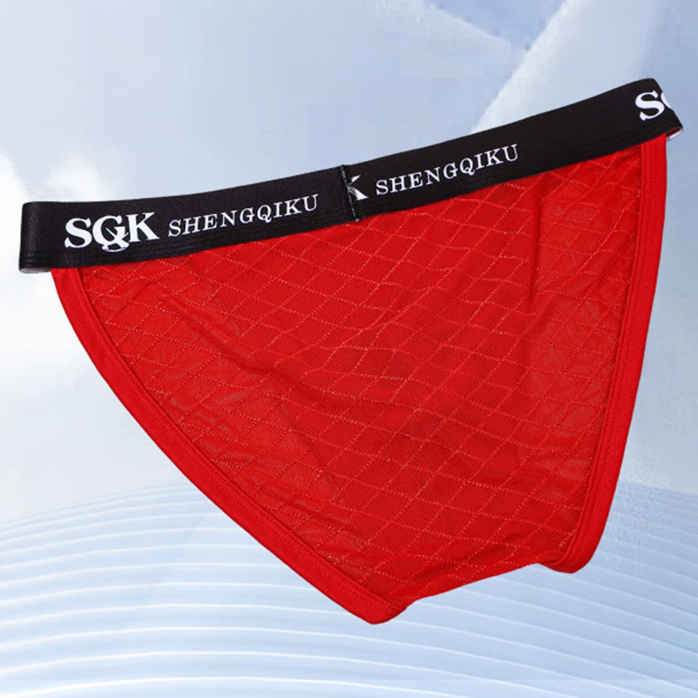 

Men Plaid Jacquard Lingerie Mesh See Through Briefs Breathable Underpants Men's Triangular Panties Low-Rise Quick Dry Underwear