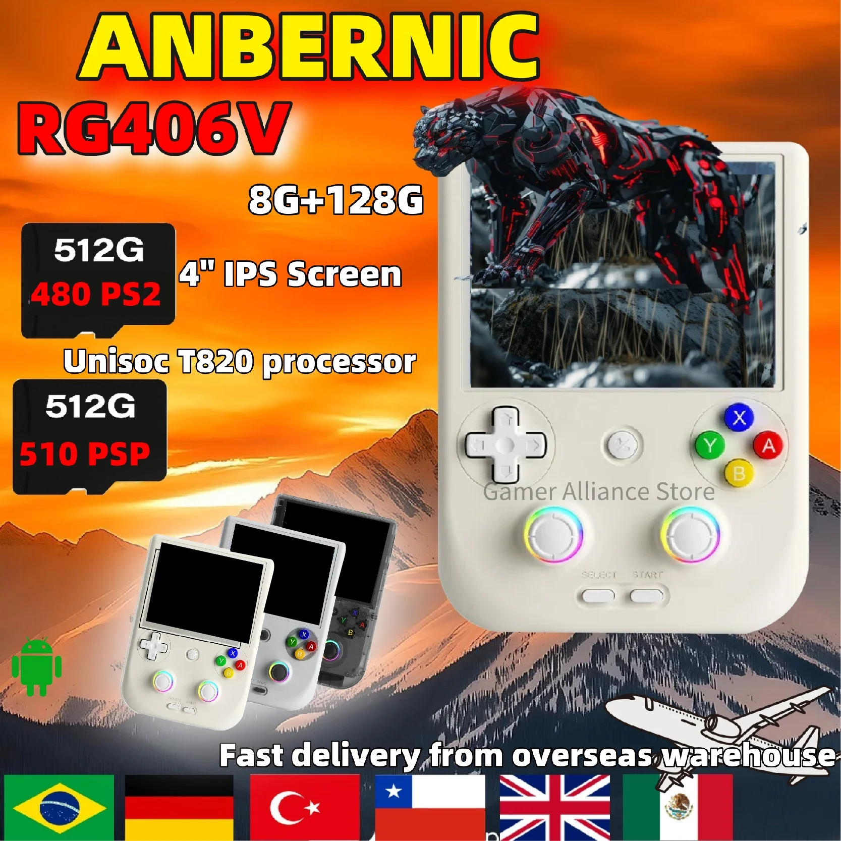 

Игровая консоль ANBERNIC RG406V (RG 406V) ретро-класса, портативная, с 4-дюймовым IPS-экраном, мультитач, Android 13, аккумулятор 5500 мАч, для игр PSP и PS2