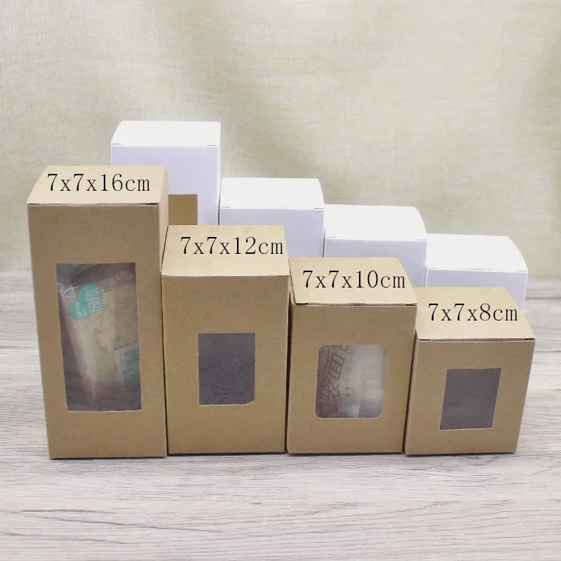 10 pcs  corner window box 7x7x8/10/12/14/16cm paper packaging box, kraft paper gift candy wedding gift box