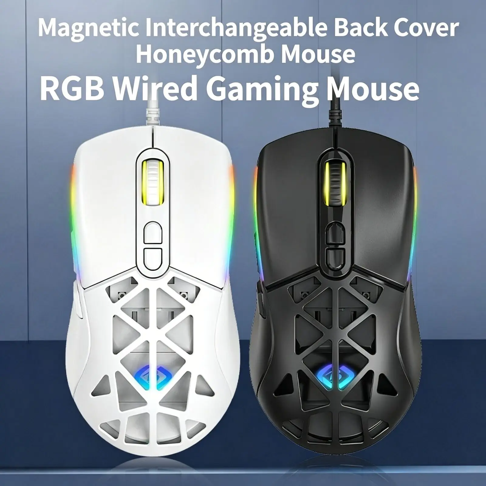 Honeycomb Wired Mouse Magnetic Interchangeable Cover 6 Level Adjustable 12800 DPI 13 Modes RGB Ergonomic Gaming Computer Mice