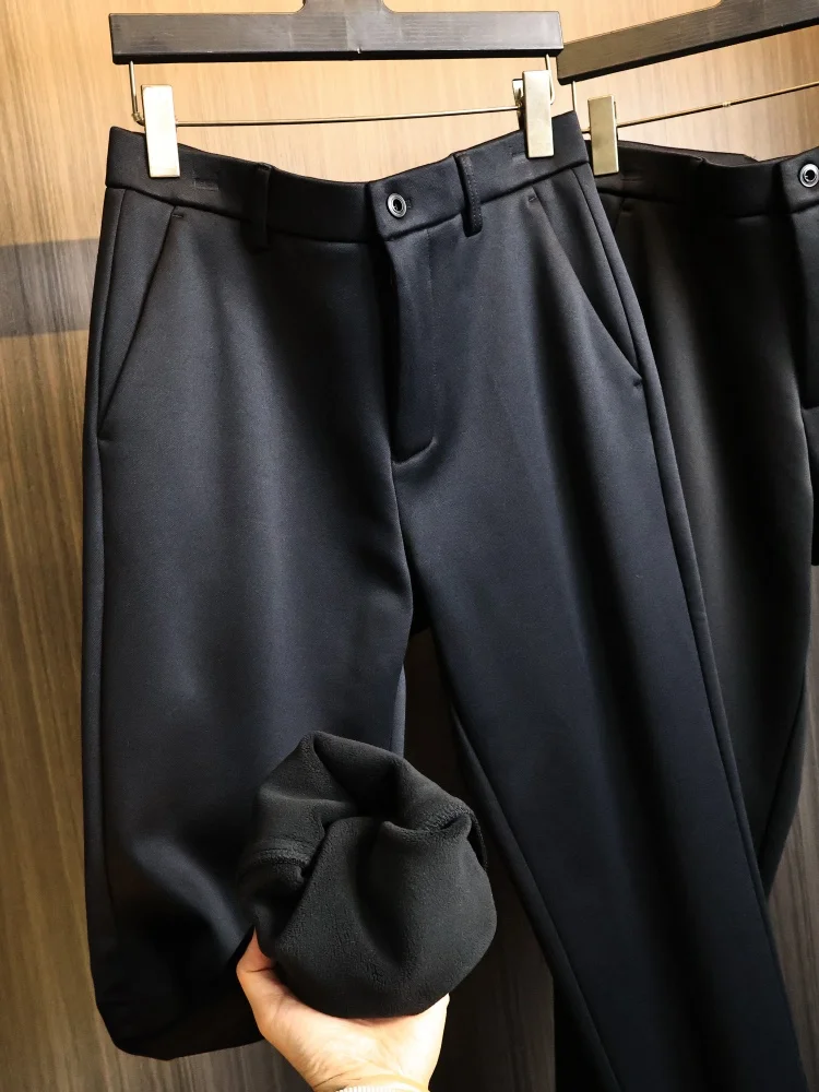 

High Elastici Nylon Fabric Casual Pants Men's Thiened Straight Leg Elastic Busin Commuter All-Match Autumn Winter Pants