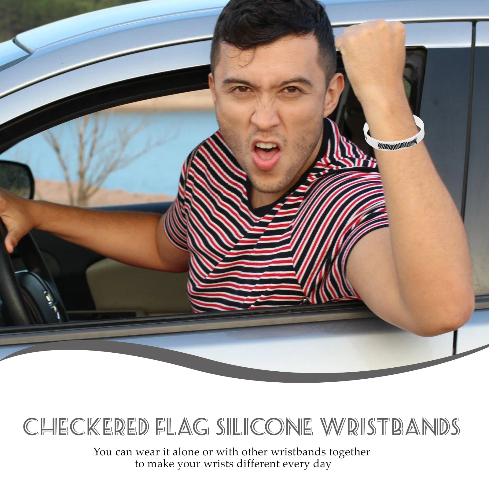 

12Pcs Checkered Flag Wristbands Plaid Silicone Bracelets Portable Sports Themed Party Gifts Racing Car Wristbands