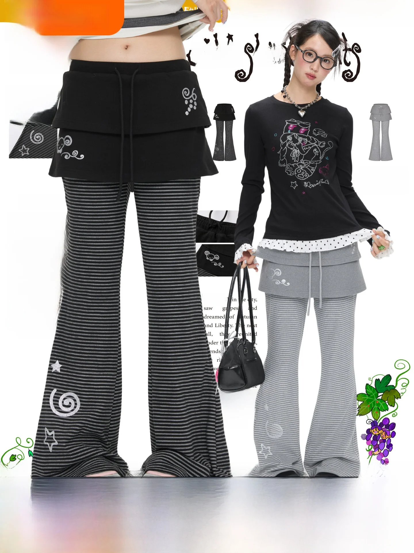 

BENAND осенне-зимние повседневные брюки, свободные леггинсы в полоску с принтом, расклешенные леггинсы с мясом, длинные брюки для скрытия субкультуры