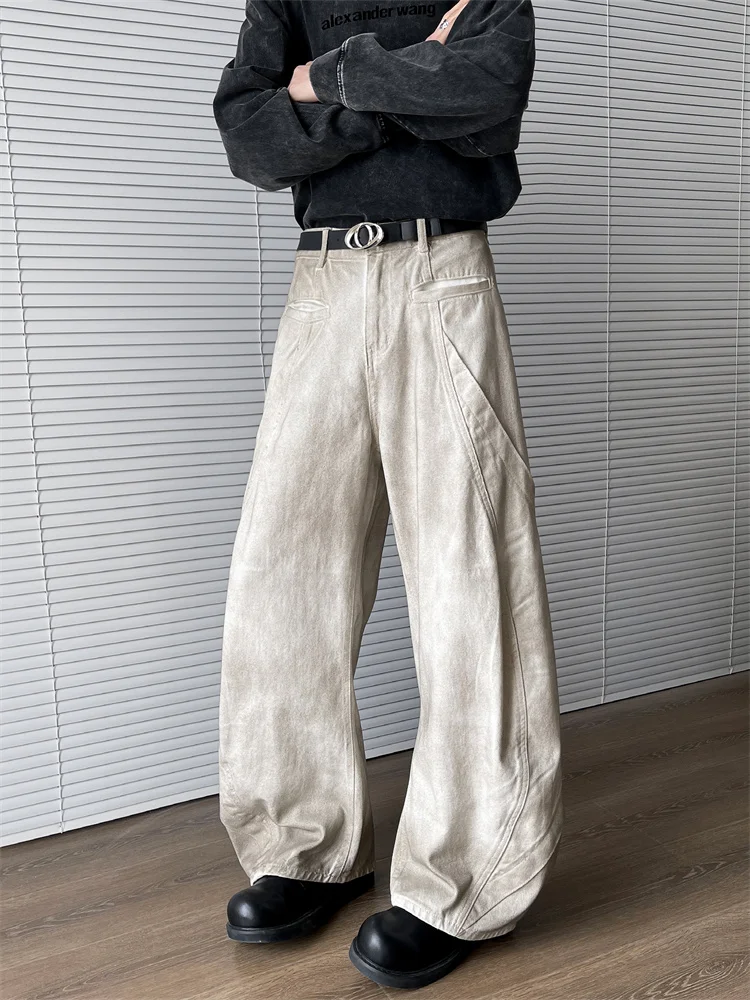 

Retro American Sle Men's Jeans White Faded Knife Wide Leg Pants Casual Loose Straight Cut Spring Faion Trend