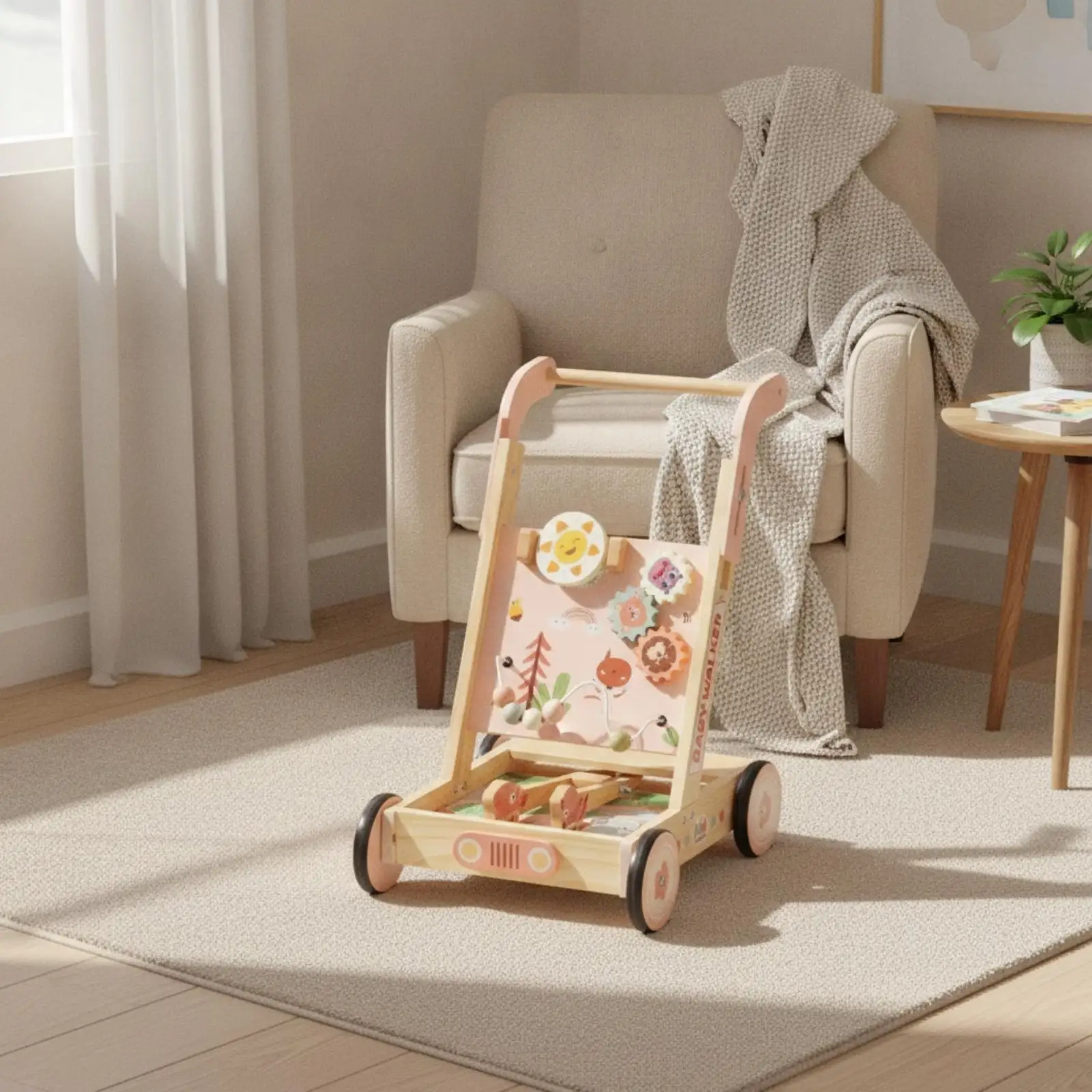 wooden-children-learning-cart-with-activity-panel-pink-push-walker-for-toddlers-first-steps-educational-baby-walking-toy