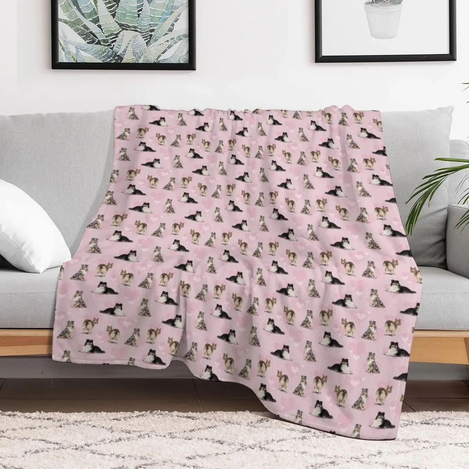 The Shetland Sheepdog Sheltie in Pink Throw Blanket Weighted blankets and throws Fashion Sofas Personalized Gift Blankets