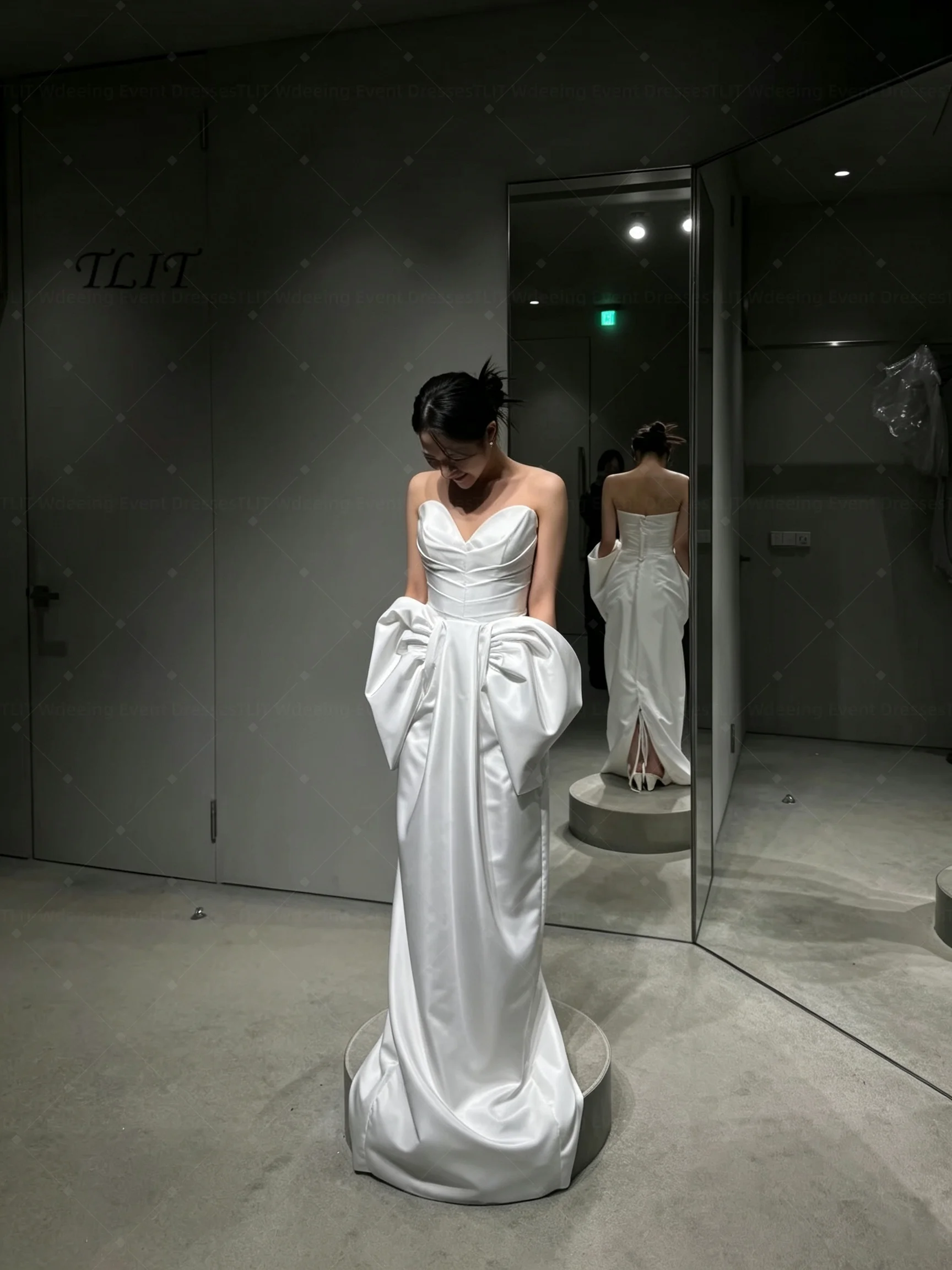 TLIT Customized Strapless Straight Korean Wedding Dresses Sweetheart Bow Satin Bridal Gown Pleated Engagement Dress