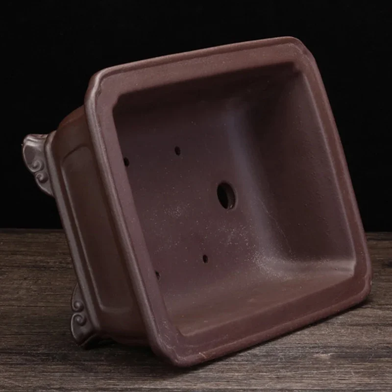 Square Purple Sand Flower Pot Chinese Simple Antique Rectangular Bonsai Potted Decoration Terracotta Succulent Planting Pot