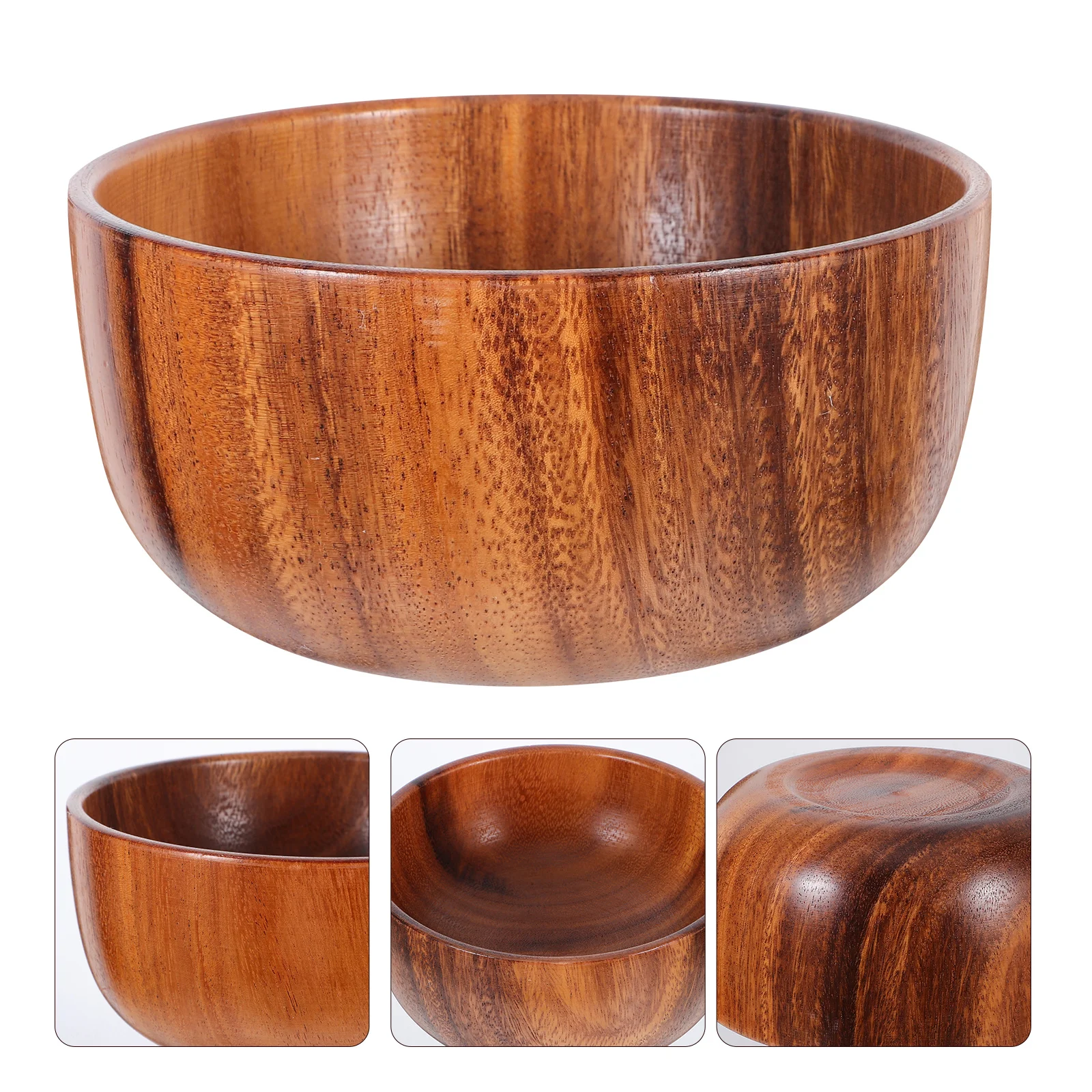 

1Pcs Wooden Kitchen Salad Bowl Natural Whole Wood Thick Food Bowl Household Snacks Holder Dessert Container