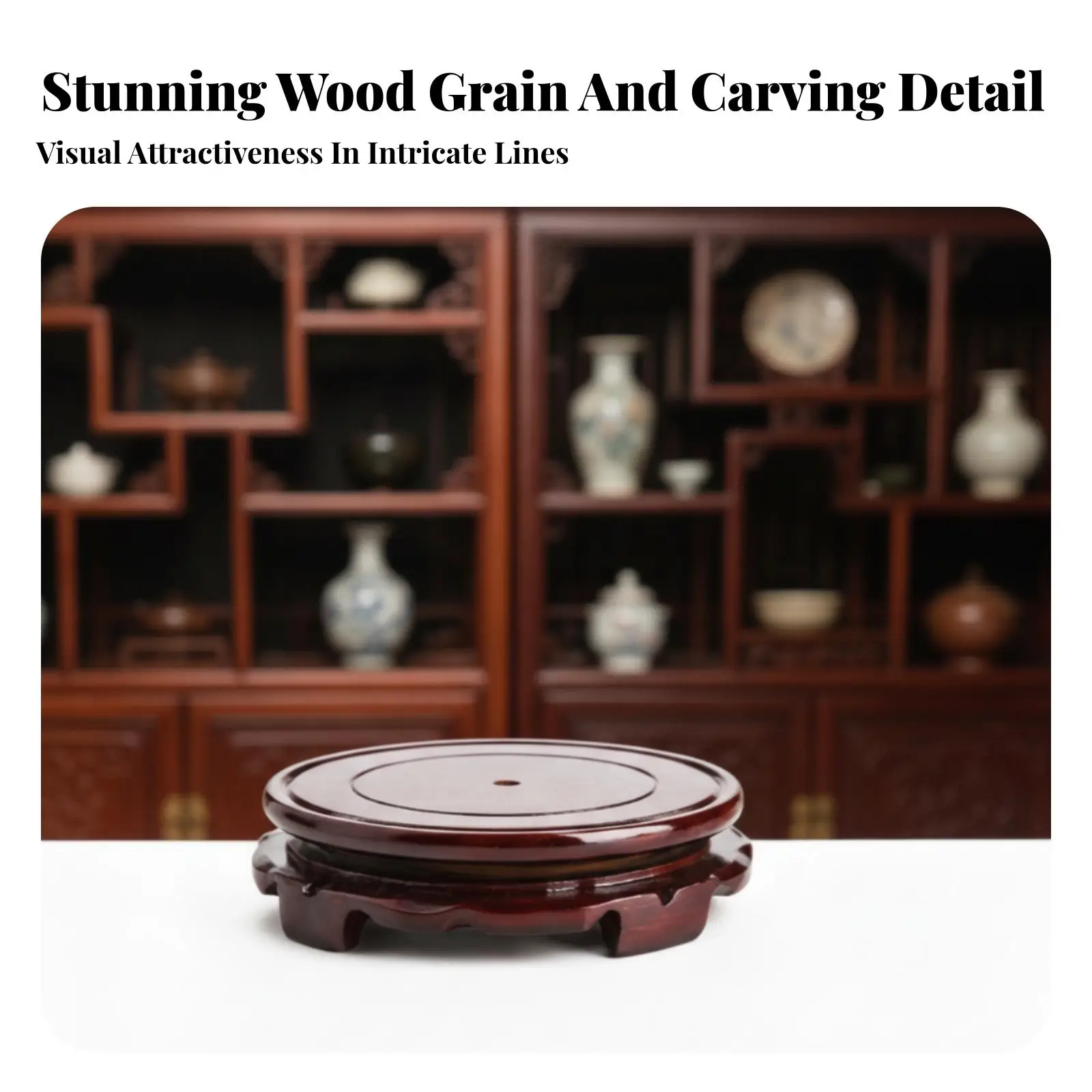 Wooden turntable with red lacquer finish, rotating presentation stand,