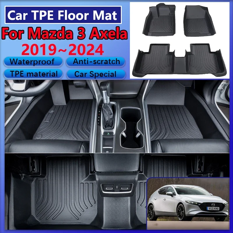 Car TPE Floor Mats For Mazda 3 Axela BP 2019~2024 Hatchback Dirt-resistant Carpet LHD Foot Pad Full Set Rug Tappeto Accessories