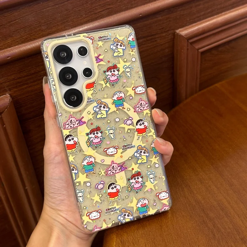 لطيف تلوين شين تشان أفضل صديق تألق Magsafe شحن لاسلكي حقيبة لهاتف سامسونج S23 S24 S25 الترا زائد هزة حامل مغناطيسي #5