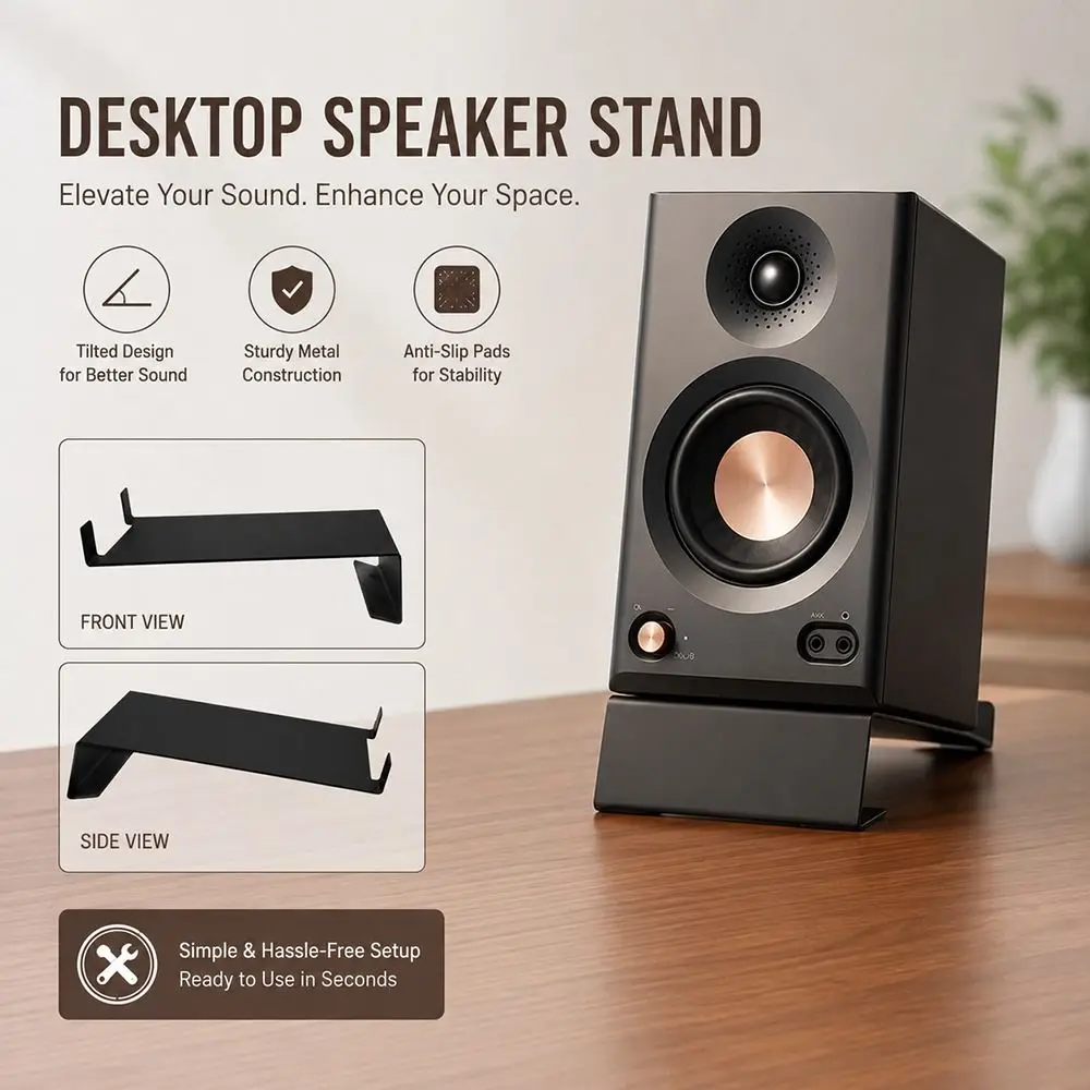 1Pcs Metal Desktop Speaker Stand Anti Slip Base Tilted Angled Amplifier Stand Space Saving Anti Vibration Feet