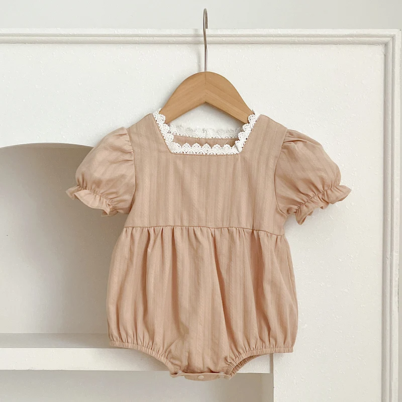 0-24M Newborn Infant Baby Girl Rompers Puff Sleeve Jumpsuit Cute Solid Color Playsuit Sunsuit Summer Infant Girls Clothes