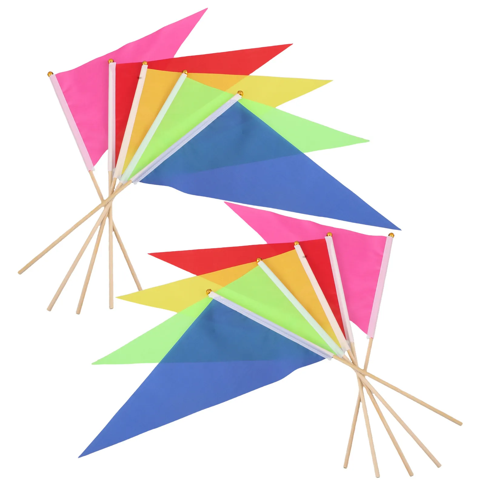 10Pcs Bamboo Handheld Triangle Flags Blank Garden Markers for Lawn Yard Outdoor Advertising Training Fields Cheer Events