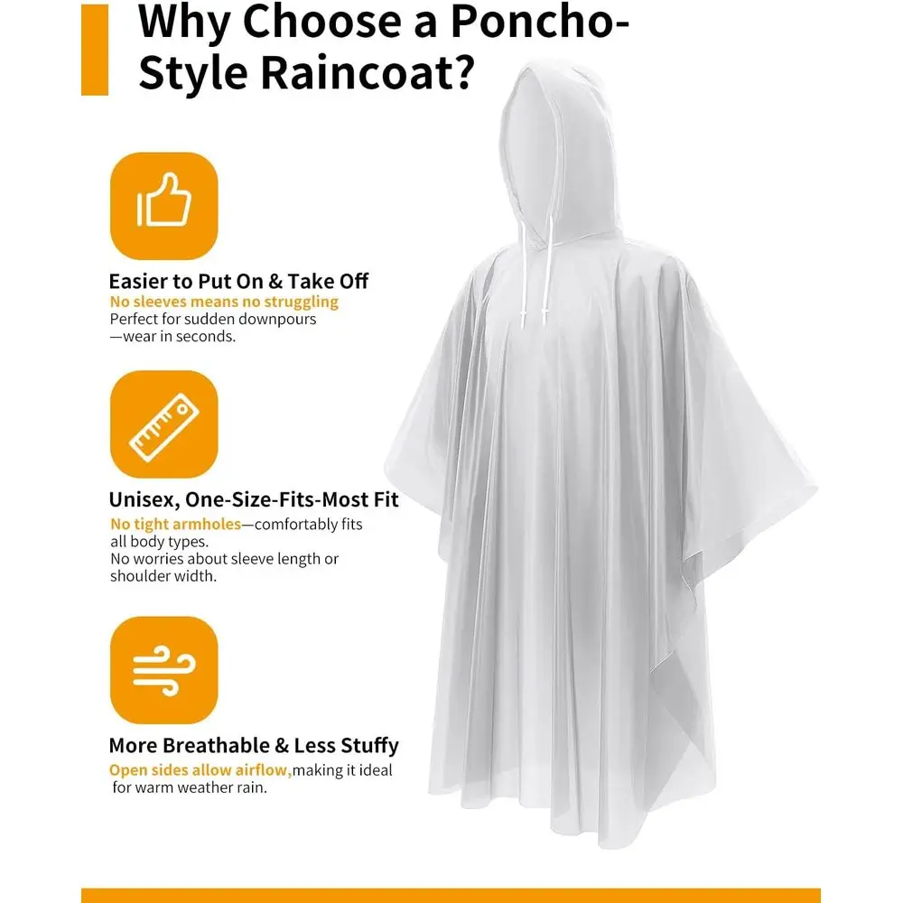 Family Pack Disposable Ponchos with Hood, 6/12/24 Count, Assorted Colors, Ideal for Home Survival Kits