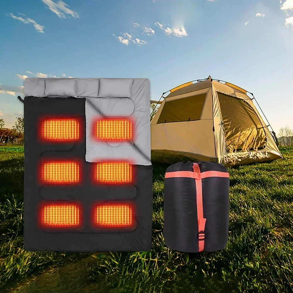 220x150cm Electric Heating Sleeping Bag Detachable Winter Heated Sleeping Bag USB/Type-C Power Interface for Camping Hotel Car