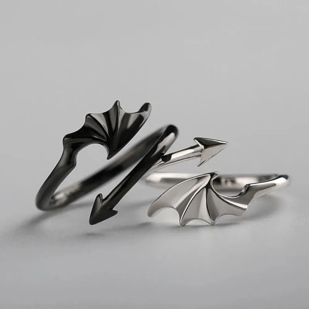 New Black White Couple Paired Ring Creative Angel Demon Open Ring for Fashion Punk Men Women Jewelry