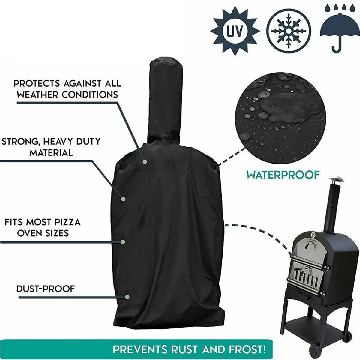 Waterproof Pizza Oven Cover with Reflective Strips, Dustproof and UV-Resistant, for Outdoor Wood-Fired Pizza Ovens